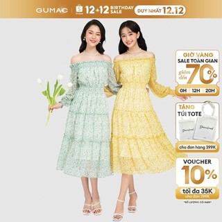 Đầm maxi nữ thiết kế bẹt vai GUMAC đủ màu, đủ size, phong cách vintage DC08059