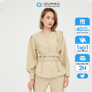 [Mã WABRGUM giảm 10% tối đa 30K đơn 99K] Áo kiểu nữ phối phụ kiện GUMAC tay dài cổ tim sang trọng AB5131