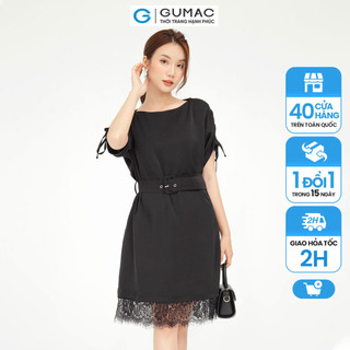 Đầm suông nữ màu đen phối ren phụ kiện GUMAC DB562