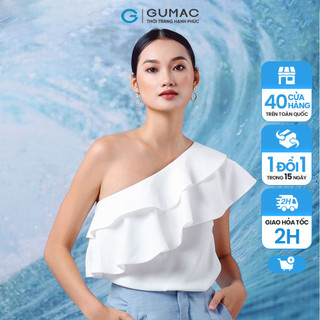 Áo kiểu nữ GUMAC lệch vai 2 tầng, màu trắng đủ size AA12106