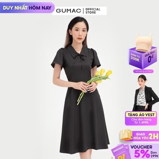 Đầm dáng ôm nữ tay ngắn phối nơ GUMAC thiết kế tiểu thư, nhiều màu DB409