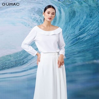 Áo suông nữ cổ thuyền GUMAC màu trắng sang trọng thanh lịch AA1297