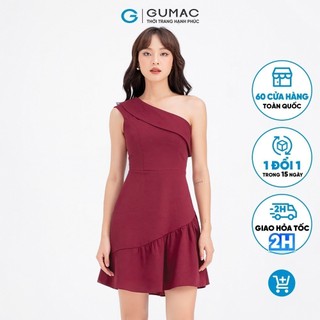 Đầm xòe nữ lệch vai phối bèo GUMAC màu đỏ hở vai quyến rũ DB688