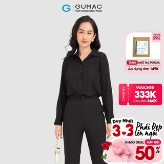 Áo sơ mi nữ caro cơ bản GUMAC màu đen thiết kế basic, thanh lịch AA12130