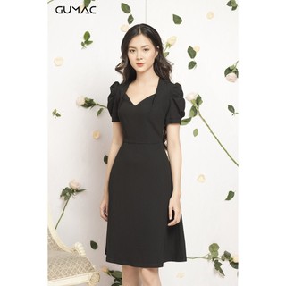 Đầm nữ tay xếp cổ U GUMAC MS12001_DEN