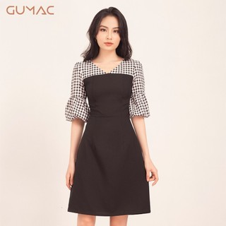 Đầm tay phồng phối caro da568 gumac