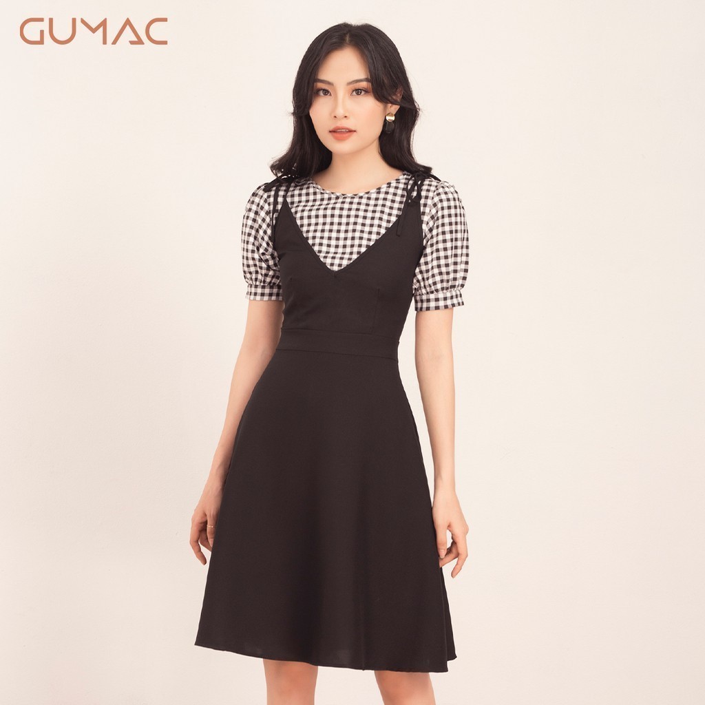 Đầm yếm phối caro DA571 GUMAC
