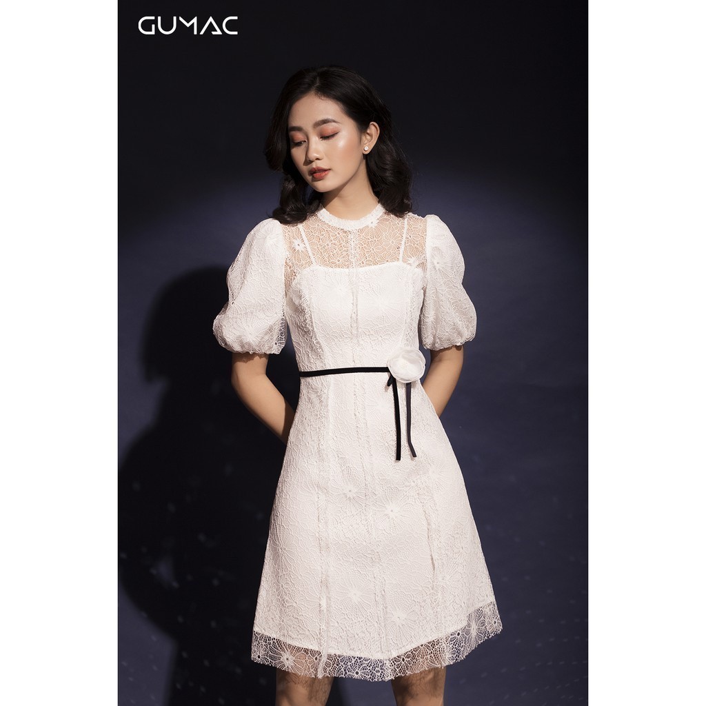 Đầm ren tay phồng GUMAC MS12071_TRANG