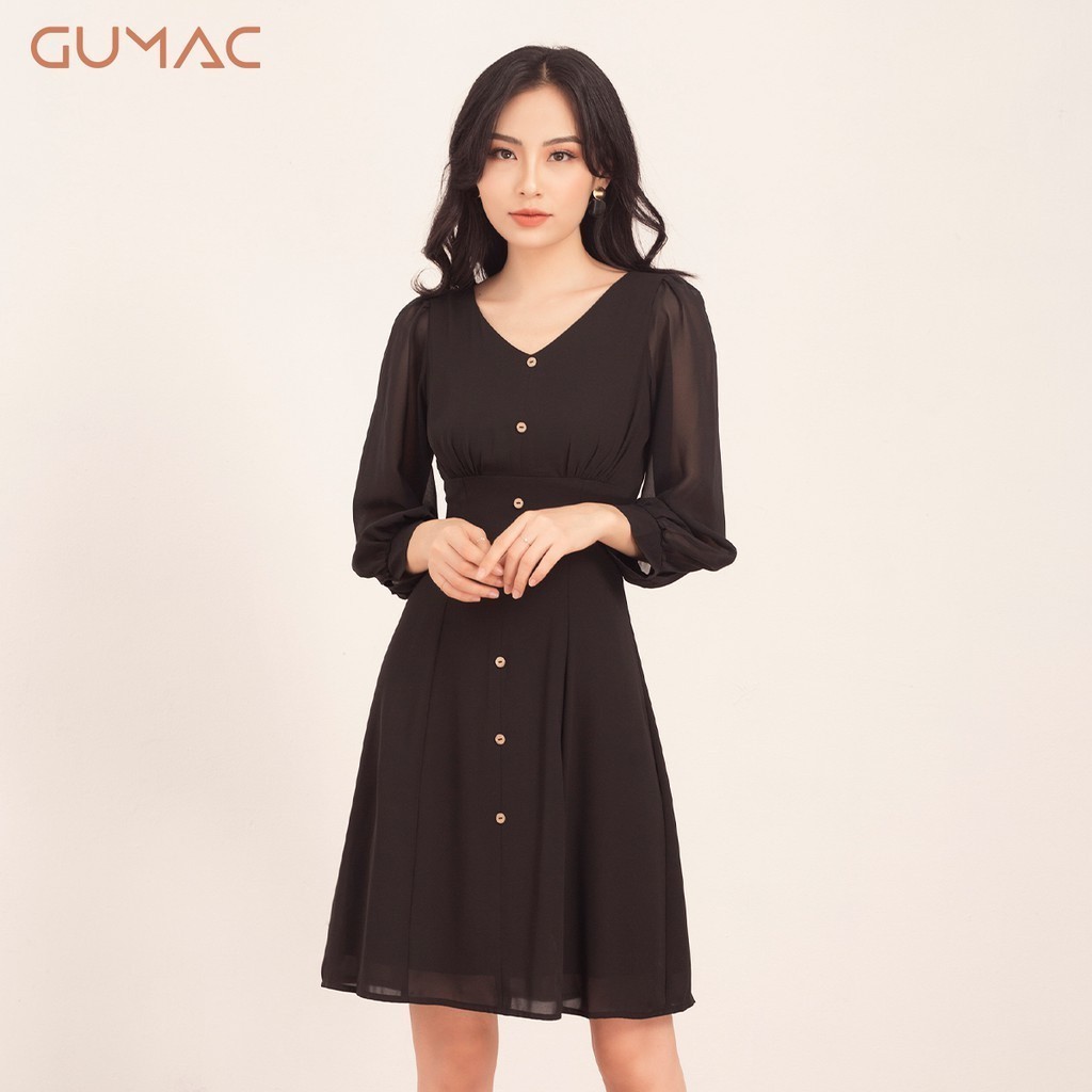 Đầm phối tay nút bọc DA517 GUMAC