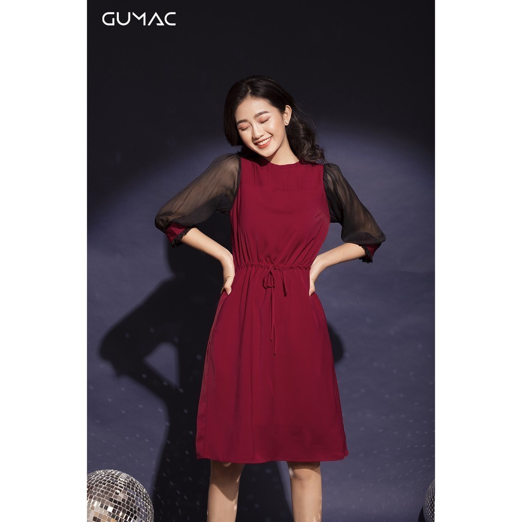 Đầm nữ tay phối rút eo GUMAC MS12094_DO