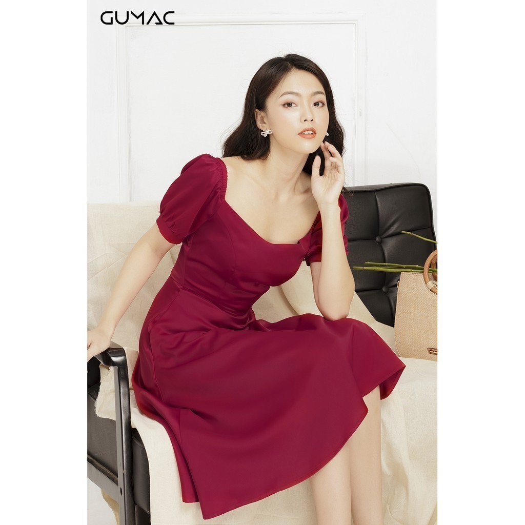 Đầm phi lụa tay bồng GUMAC MS11917_DO