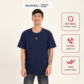 Áo thun nam trơn thêu tim GUMAC màu xanh freesize, ngắn tay thiết kế ABB141