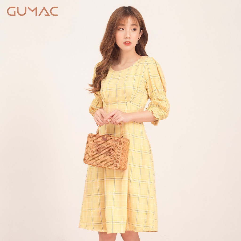 Đầm caro tay nhún DA515 GUMAC