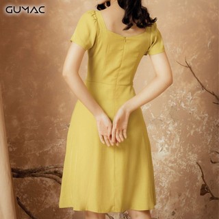 Đầm cổ U thêu hoa GUMAC MS12973_VANG