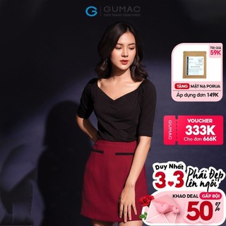 [Mã WABRGUM giảm 10% tối đa 30K đơn 99K] Chân váy nữ phối viền GUMAC màu đỏ đủ size, sang trọng CV12039