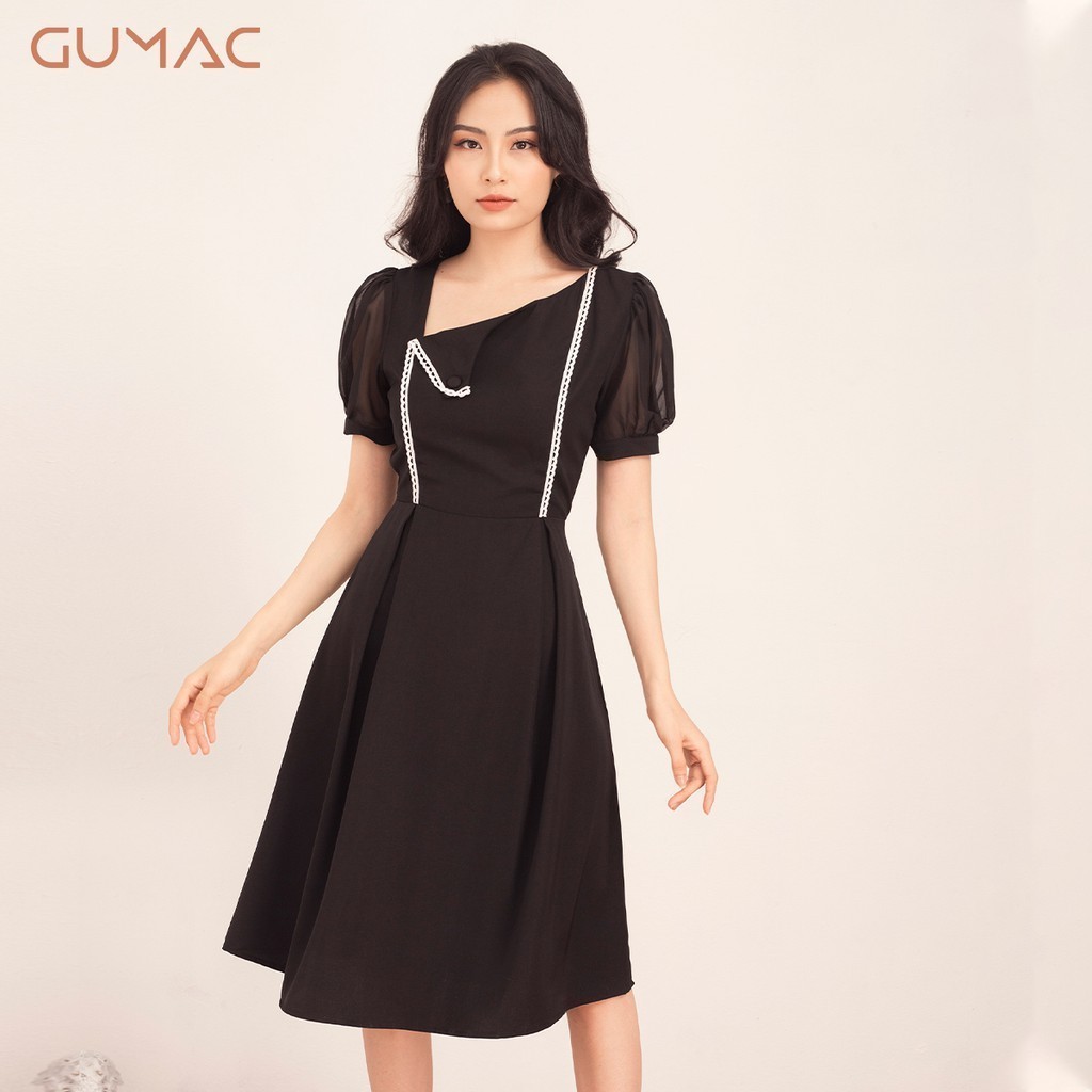 Đầm cổ lật đăng ten DA524 GUMAC