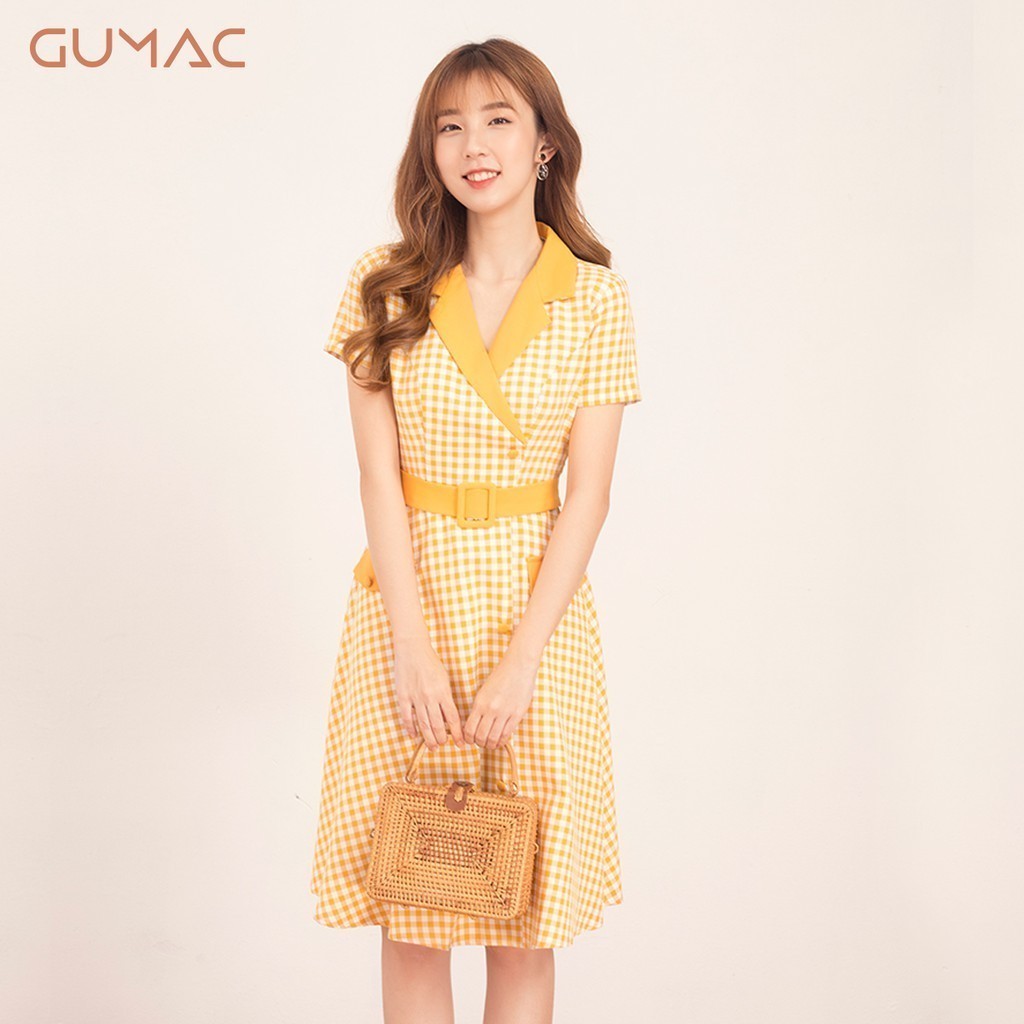 Đầm caro cổ vest DA516 GUMAC