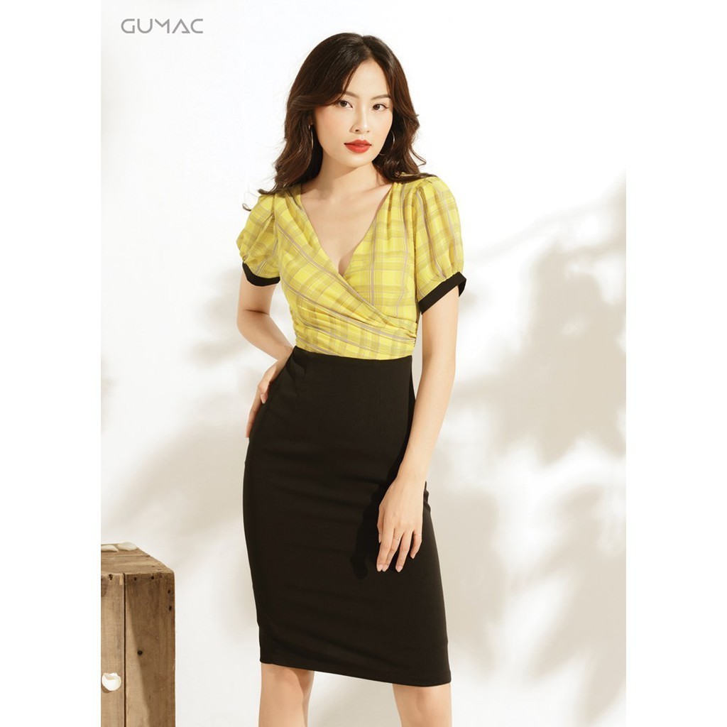 Đầm nữ phối caro GUMAC MS10926_VANG