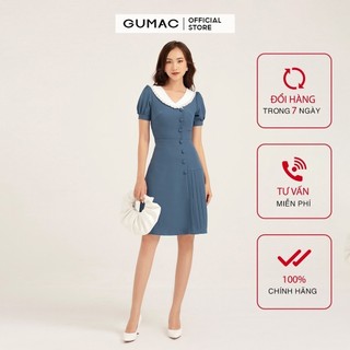 Đầm body nữ GUMAC thời trang xếp ly màu xanh, đủ size mới DB1136