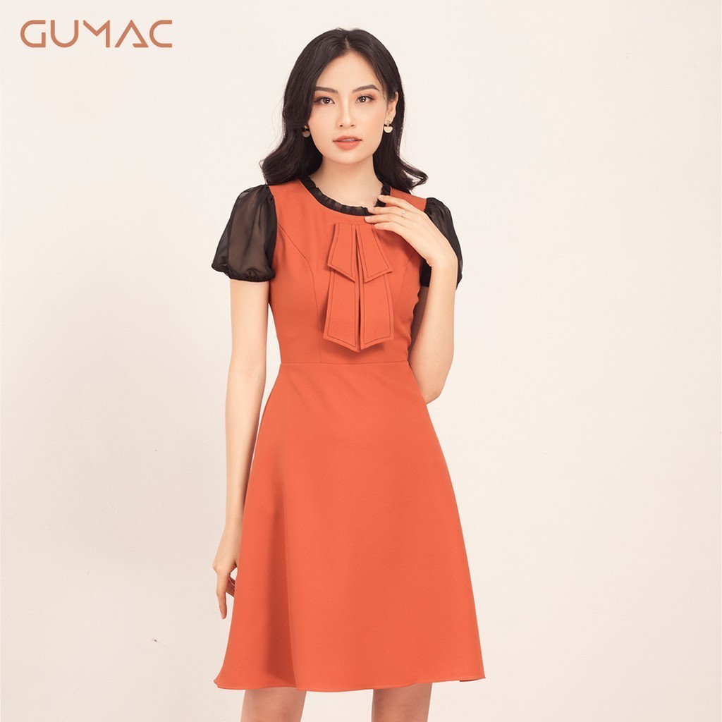 Đầm phối nơ xếp cổ DA534 GUMAC