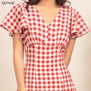 Đầm caro tay bèo GUMAC DA458