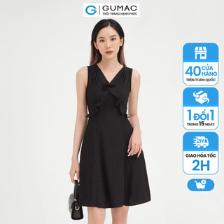 Đầm xòe nữ sát nách xếp vai GUMAC màu đen trơn trẻ trung DB453
