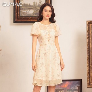 Đầm họa tiết tay phồng gumac da471_hong