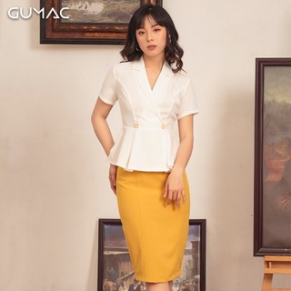 Chân váy 3 nút bọc GUMAC VA453_VANG