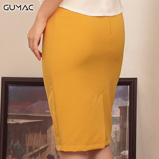 Chân váy 3 nút bọc GUMAC VA453_VANG