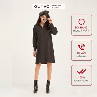 Đầm suông nữ GUMAC sơ mi 2 túi màu đen DB1149 [Không bao gồm dây eo