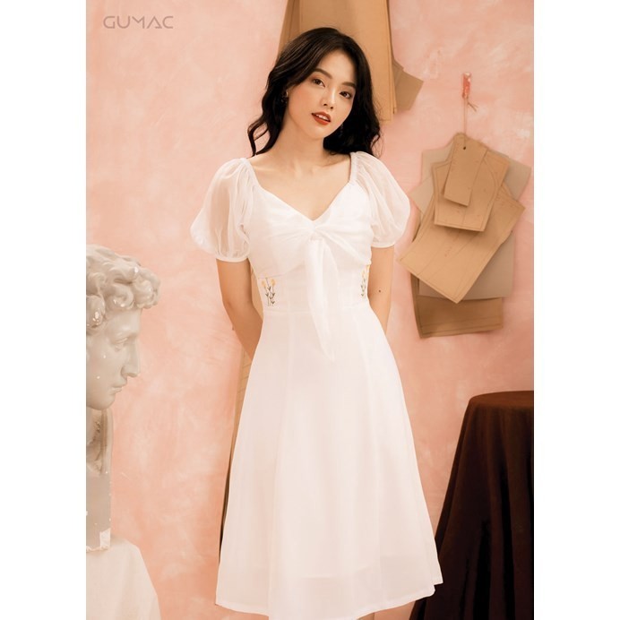 Đầm cổ U nơ ngực MS22005 GUMAC