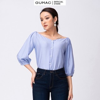Áo cổ tim tay phồng GUMAC AA11241