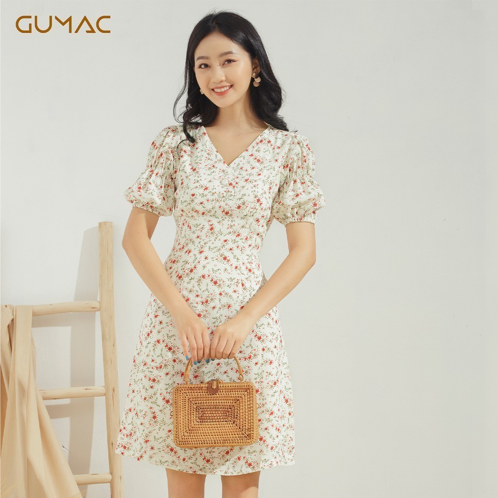 Đầm cổ V nhún ngực DA684 GUMAC