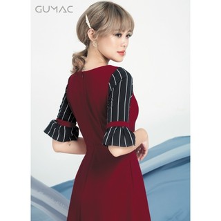 Đầm phối sọc nơ cổ GUMAC MS04934
