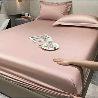 Bộ ga gối 3 món phi lụa bo chun, Set ga gối 3 món phi lụa bóng, vải phi lụa thoáng mát, họa tiết đơn sắc trang nhã