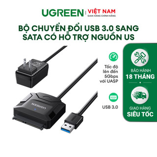 Dây chuyển đổi USB 3.0 sang SATA kèm dây nguồn 12V2A dài 50CM UGREEN CR108 | Đọc ổ cứng lên đến 12TB | ]Tốc độ tới 6Gbps