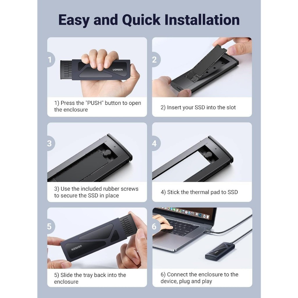 Box ổ cứng SSD M.2 NVMe USB Type-C 3.1 | Tốc độ truyền 10 Gpbs | Tương thích ngược USB 3.0 & 2.0 | BH 18 tháng | 15512 | BigBuy360 - bigbuy360.vn