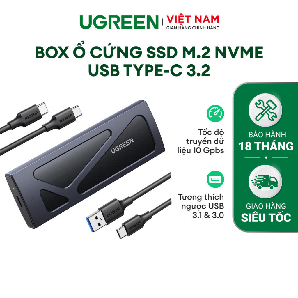  Box ổ cứng SSD M.2 NVMe USB Type-C 3.1  | Tốc độ truyền 10 Gpbs | Tương thích ngược USB 3.1 & 3.0 | BH 18 tháng | 15512 