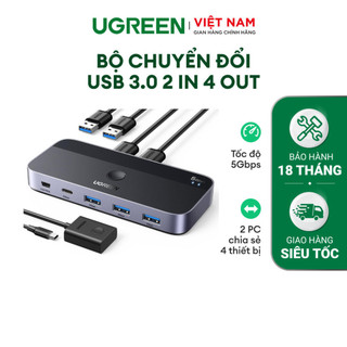 Bộ chuyển đổi USB 3.0 UGREEN CM662 | 2 máy tính dùng chung 4 thiết bị (3 x USB-A 3.0 + 1 USB-C) | Tốc độ 5Gbps | 15705