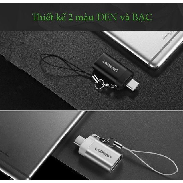Đầu chuyển đổi cổng USB 3.0 sang Type C đực UGREEN US270 | Hỗ trợ OTG | Có dây gắn móc treo chìa khóa| Bảo Hành 18 Tháng | BigBuy360 - bigbuy360.vn