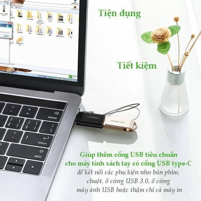 Đầu chuyển đổi cổng USB 3.0 sang Type C đực UGREEN US270 | Hỗ trợ OTG | Có dây gắn móc treo chìa khóa| Bảo Hành 18 Tháng | BigBuy360 - bigbuy360.vn