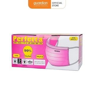 Khẩu trang y tế màu hồng 3 lớp Perfetta (50 cái)