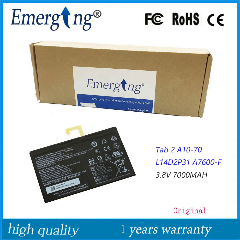 3.8V 26.6wh 7000mAh mới ban đầu Tab Pin l14d2p31 cho Lenovo Tab 2 A10-70LC A10-70F Tab 2-x30m x30f