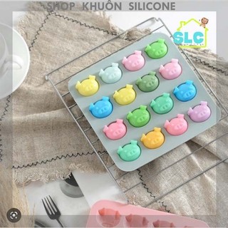 Khuôn silicon hình mặt heo 16 ô làm thạch rau câu