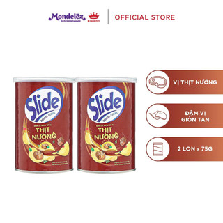Combo 2 lon Bánh lát snack khoai tây Slide vị thịt nướng, lon 75g