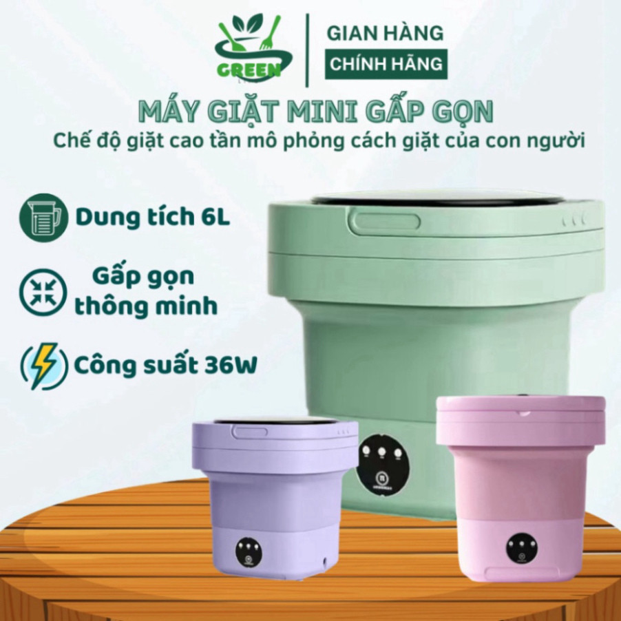 Máy giặt mini gấp gọn, máy giặt đồ lót, tất vớ, giặt đồ cho bé dung tích 6L tự vắt khô khử khuẩn bằng công nghệ mới
