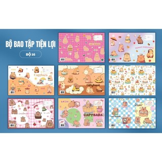[LOẠI DÀY] SET 10 TỜ GIẤY BAO TẬP/ BAO VỞ CÓ SẴN BÌA NILON/ BÌA KIẾNG + NHÃN VỞ CAPYBARA, gấu dâu xíu nhọ store