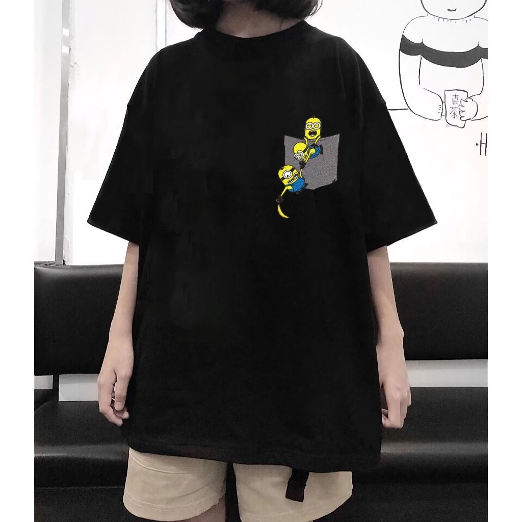Áo thun unisex nam nữ túi Minion  form rộng cổ tròn kute UT