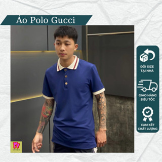 Áo Polo Gucci Cúc Vàng Phối Bo Cổ Be Chất Liệu Polo Cá Sấu Đứng Form  Áo Polo Nam Phong Cách Trẻ Trung Nam Tính New 2024