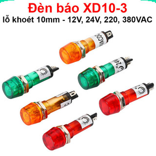 Đèn báo xd10-3 lỗ khoét 10mm điện áp 12v, 24v, 220vac, 380vac